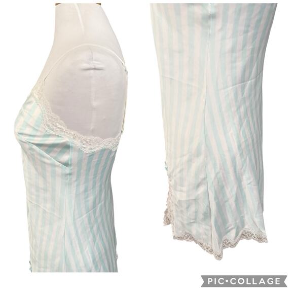 Victorias Secret Mini Slip Dress Chemise Lingerie Blue Stripe Satin Lace Small - Picture 6 of 9